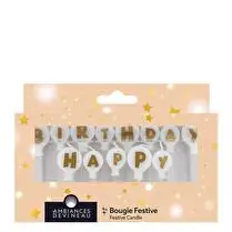 Devineau, Bougies ballons sur pic "Happy Birthday" or