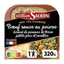 William Saurin, Boeuf sauce poivre écrasé pommes de terre petits pois carottes mon trio gourmands