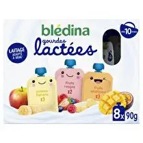 Blédina, Gourdes lactées fruits rouges pomme banane fruits exotiques x 8