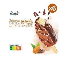 Simpl, Glaces bâtonnets chocolat lait amandes x6