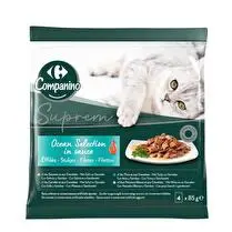 Carrefour, Pâtée pour chat effilés poissons/crevettes