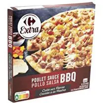 Carrefour, Pizza poulet cuite sur pierre sauce barbecue