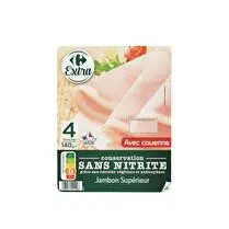 Carrefour, Jambon avec couenne  sans nitrite 4 tranches