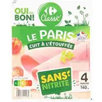 Carrefour, Jambon le Paris cuit à l'étouffée  sans nitrite  4 tranches