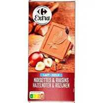 Carrefour, Tablette de chocolat au lait noisettes raisins
