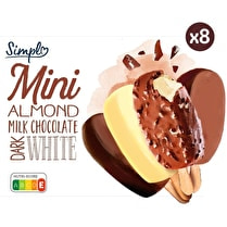 Simpl, Glaces mini amandes chocolat au lait/noir/blanc