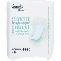 Simpl, Serviettes hygiéniques sans ailettes normal maxi x20