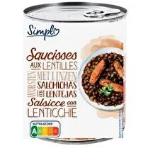 Simpl, Plat cuisiné saucisses aux lentilles