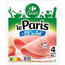 Carrefour, Jambon Le Paris Découenné, dégraissé, sel réduit 4 tranches