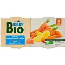 Carrefour, Plat bébé bio carotte pomme de terre saumon dès 8mois