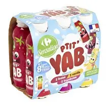 Carrefour, PTIT' YAB yaourt à boire fraise, vanille, framboise