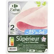 Carrefour, Jambon supérieur cuit à l'étouffé - 25% de sel. 2 Tranches