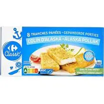Carrefour, Tranches panées de colin d'Alaska