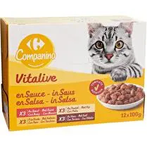 Carrefour, Sachets Fraicheur Pour Chat Adulte Vitalive Multi-viande en sauce