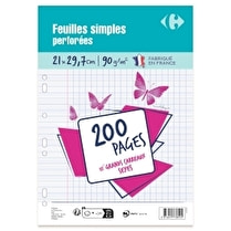 Carrefour, Feuilles simples perforées 21x29.7 cm grands carreaux x 200