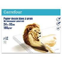 Carrefour, Papier à dessin à grain 24x32 12 feuilles 180g