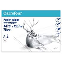 Carrefour, Pochette papier calque 21 x 29,7cm 12 feuilles 70g