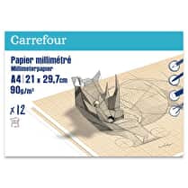 Carrefour, Papier millimétré 21x29.7 cm 12 feuilles 90 grammes