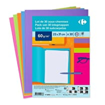 Carrefour, Sous-chemises papier 22x31 cm 5 couleurs assorties x30