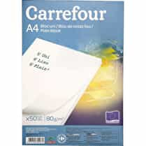 Carrefour, Bloc 50 feuilles A4 uni 21 x 29.7 cm 80 grammes