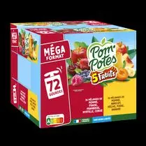 Pom'potes, Compotes Gourdes 5 fruits Rouges & Jaunes - 72 x 90 g Format familial