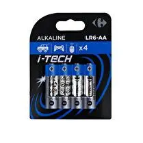 Carrefour, 4 Piles Alcaline LR6-AA 1,5V I-Tech