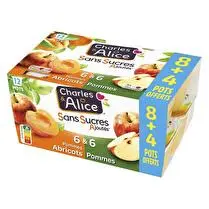 Charles & Alice, Compote sans sucre ajoutés Abricots & pommes - 8 + 4 offert