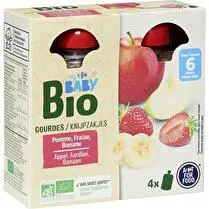Carrefour, Dessert bébé bio  Pomme, fraise, banane dès 6 mois