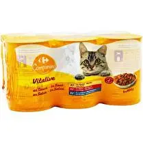 Carrefour, Pâtée pour chat adulte en sauce au poulet, au boeuf & cabillaud