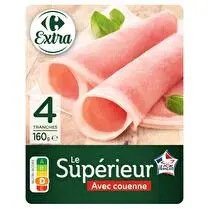 Carrefour, jambon le supérieur avec couenne  4 tranches