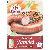 Carrefour, Saucisses fumées Au bois de hêtre - x4