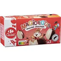 Carrefour, Chocolat de Pâques oeufs Magic Eggs avec jouet - la boîte de 3 soit 60 g