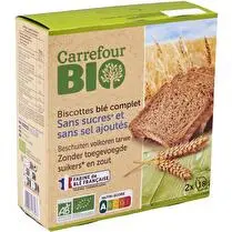 Carrefour, Biscottes blé complet Sans sucres et sans sel ajoutés - 300 g