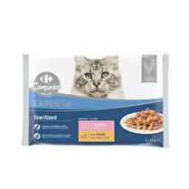 Carrefour, Sachets fraicheur chat expert Stérilisé en sauce au saumon et à la dinde
