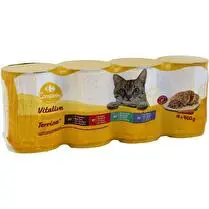 Carrefour, Pâtée Pour Chat Adulte En Terrine Agneau Boeuf Canard Thon Vitalive