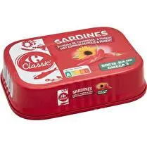 Carrefour, Sardines à l'huile de tournesol et au piment.