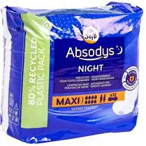 Carrefour, Serviettes Hygiéniques Fuites Urinaires  Nuit Maxi Absodys   - x 12