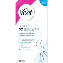 Veet, Bandes de Cire PURE Peaux Sensibles Corps & Jambes