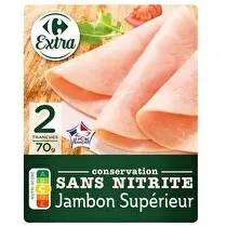 Carrefour, Jambon supérieur 2 tranches - Conservation sans nitrite