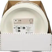 Carrefour, Lot de 10 Assiettes pulpe de canne à sucre Ø18cm