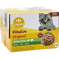 Carrefour, Pâtée Pour Chat Adulte Emincés En Sauce Boeuf Dinde Truite Colin Vitalive