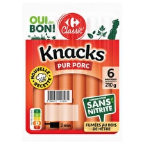 Carrefour, Knacks pur porc sans nitrite x6