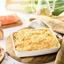 Cuisiné dans nos ateliers, Gratin de saumon aux poireaux