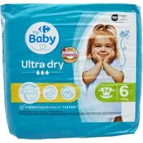 Carrefour, Couches bébé taille 6 16 kg+ ultra dry