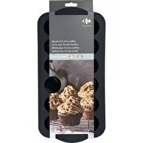 Carrefour, Moule 18 mini muffins silicone avec contour rigide 34,5x17,5x3cm