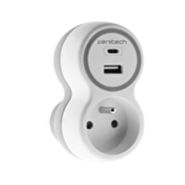 Carrefour, Prise 16A + USB A et C 20W blanc gris
