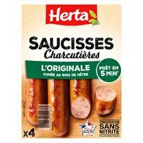 Herta, Saucisses charcutières L'originale Fumées au bois de hêtre - x 4 soit 280 g