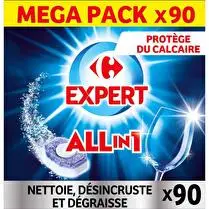 Carrefour, Tablettes Lave-vaisselle Anti-calcaire Tout en 1 Citron x90