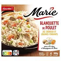 Marie, Blanquette de poulet, riz crémeux et légumes fondants