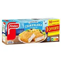 Findus, 10 tranches panées de colin lieu  DONT 1 OFFERTE